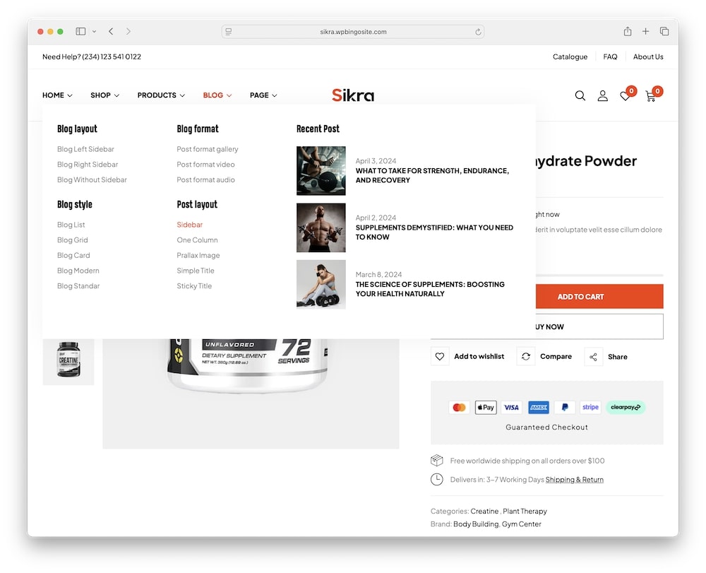 sikra wordpress theme mega menu builder