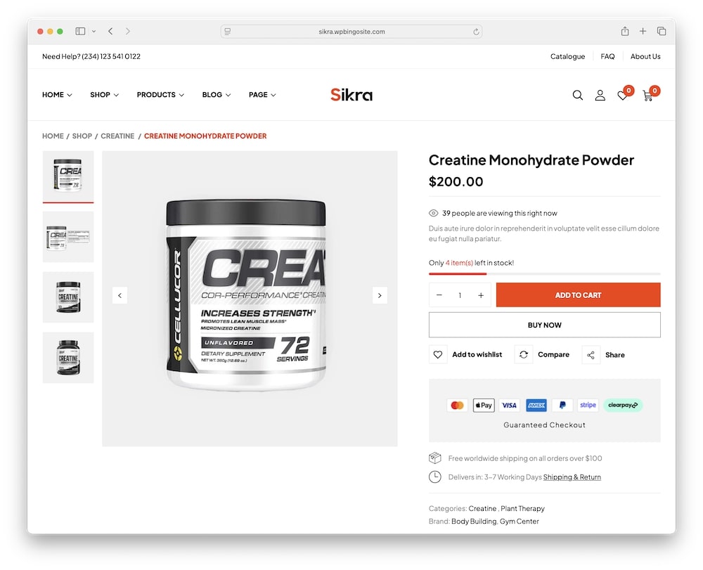 sikra wordpress theme product display
