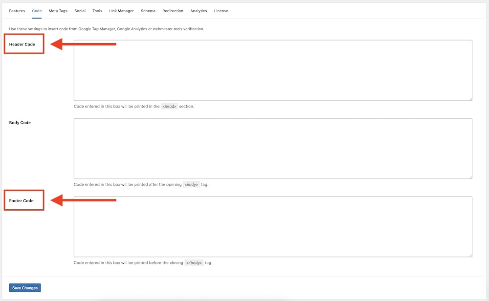 slim seo header and footer code manager