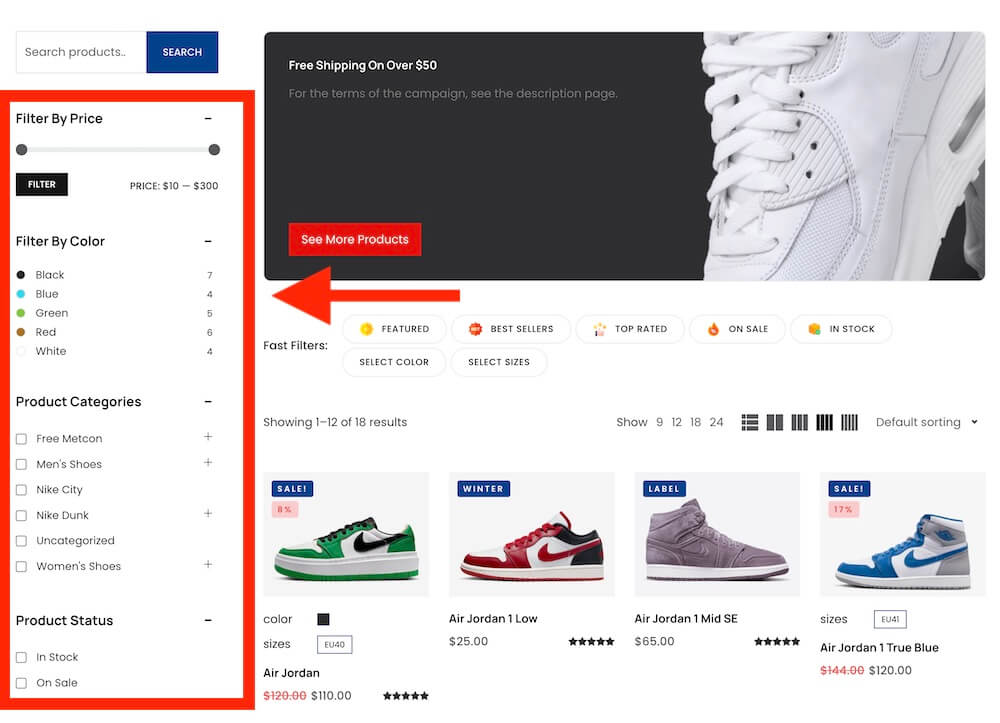 smart shoe product filters