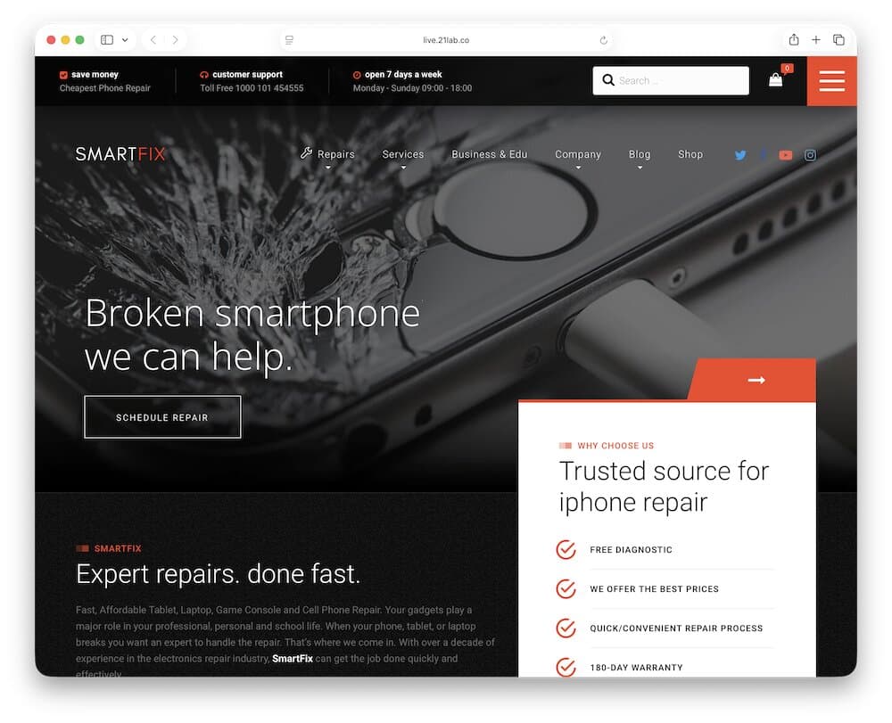 smartfix wordpress mobile repair theme