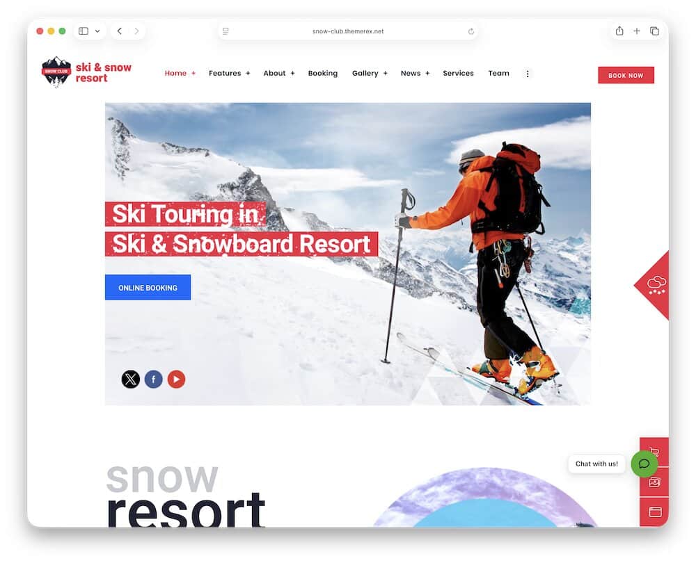 snow club ski snowboard wordpress theme