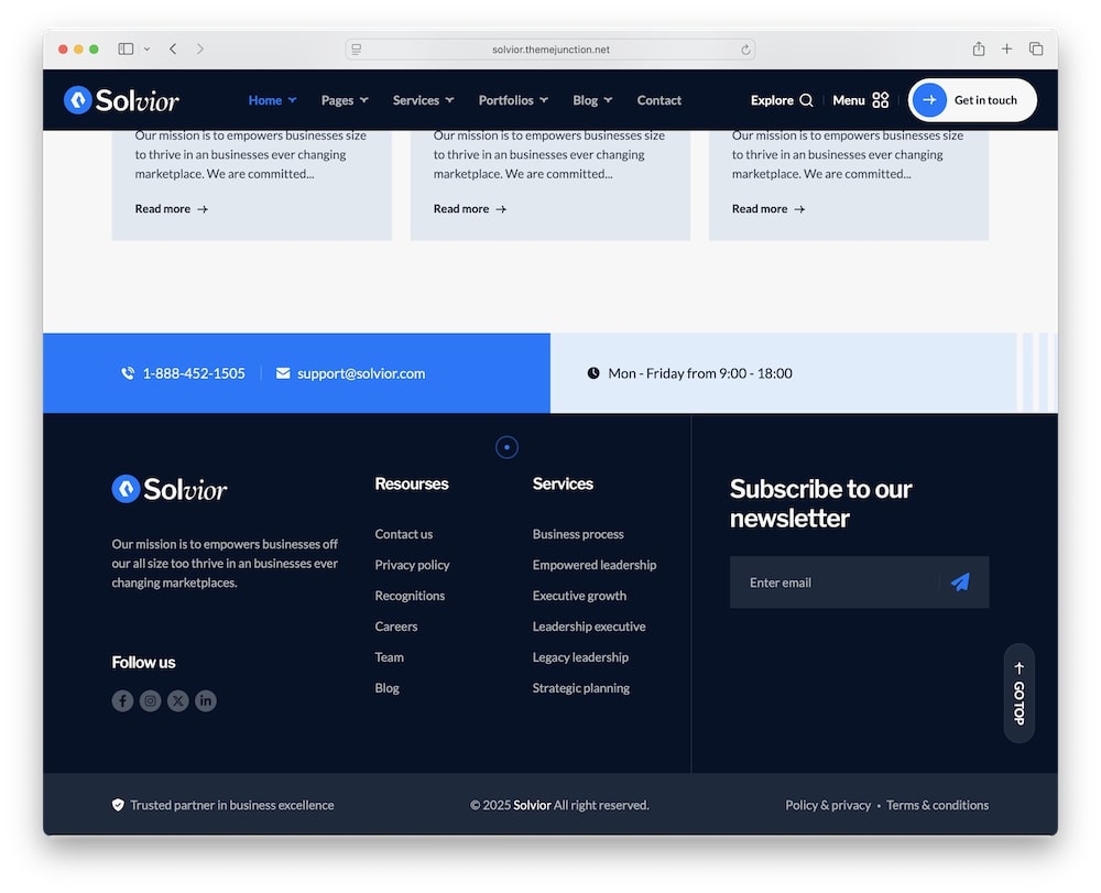 solvior wordpress theme header and footer builder