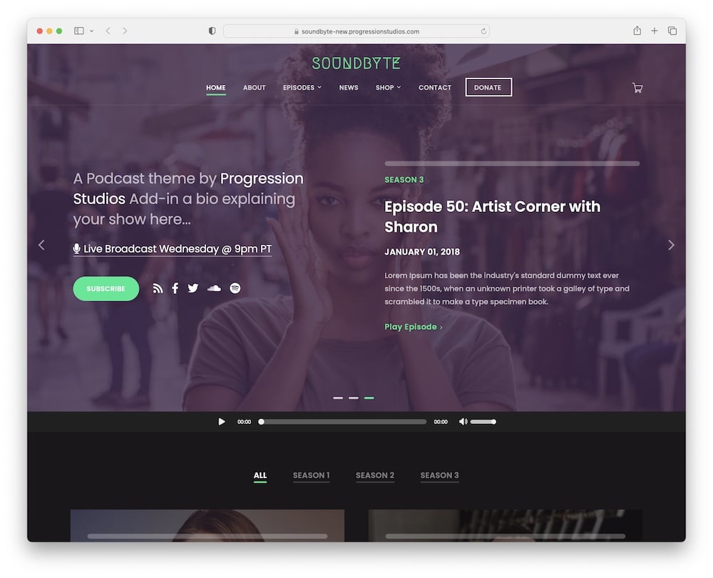 soundbyte podcast audio wp theme