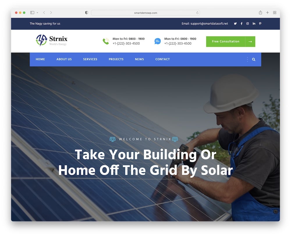 strnix wordpress solar green energy theme