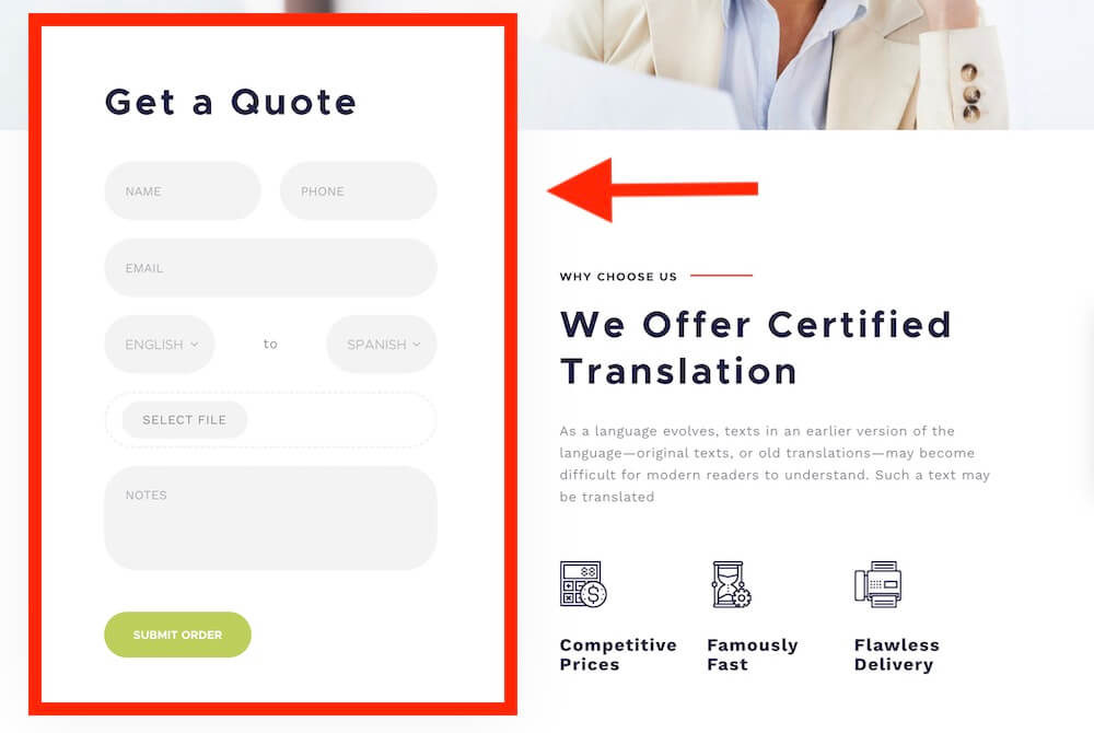 strong translation service quote request flow
