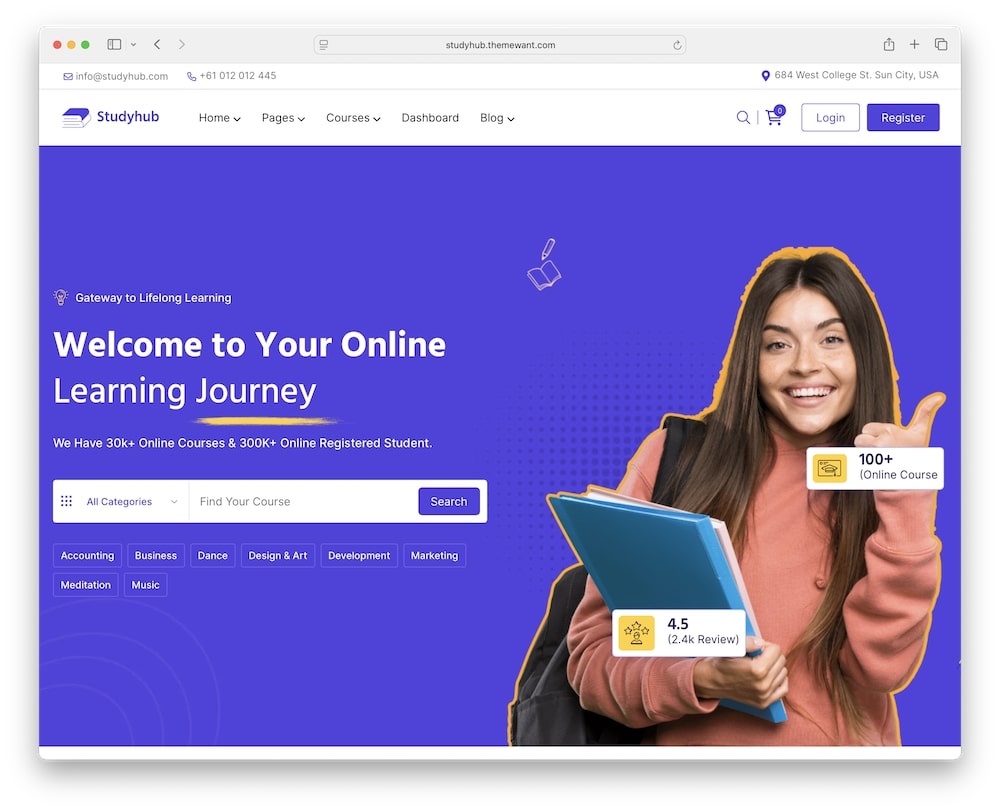 studyhub wordpress theme features