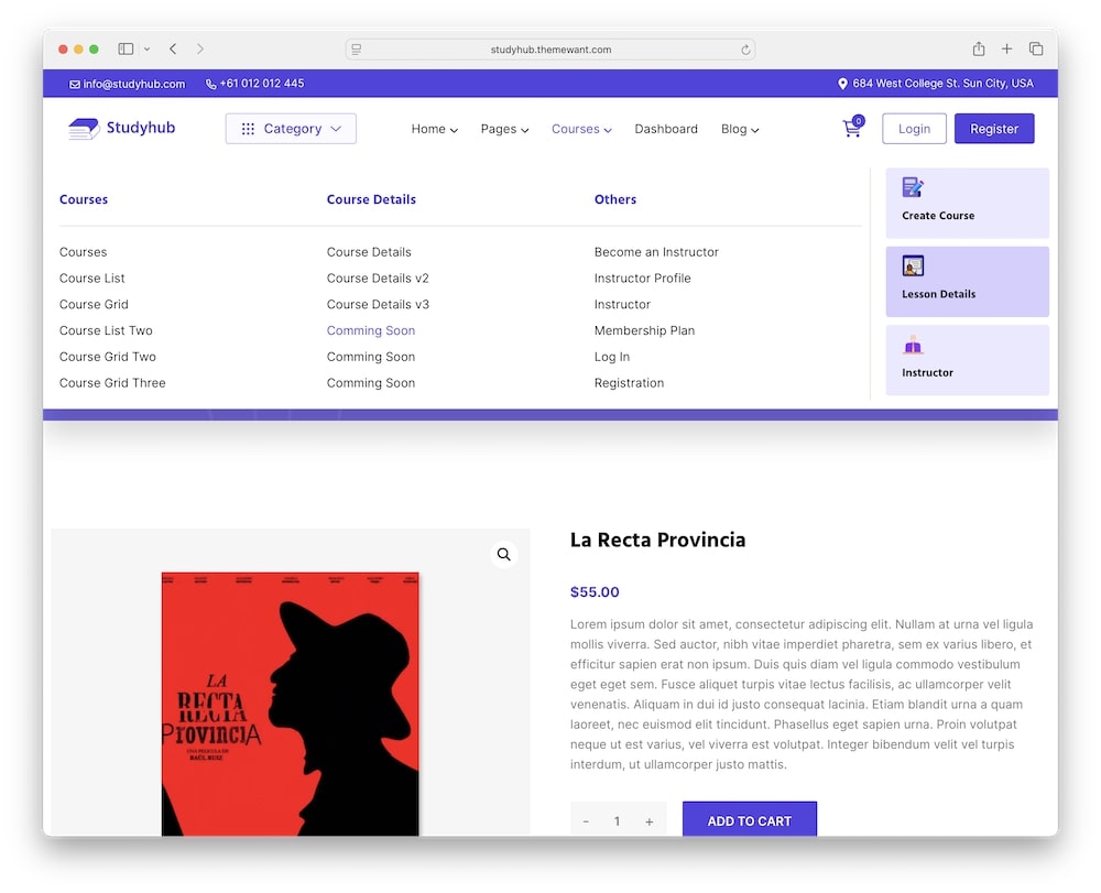 studyhub wordpress theme modern navigation