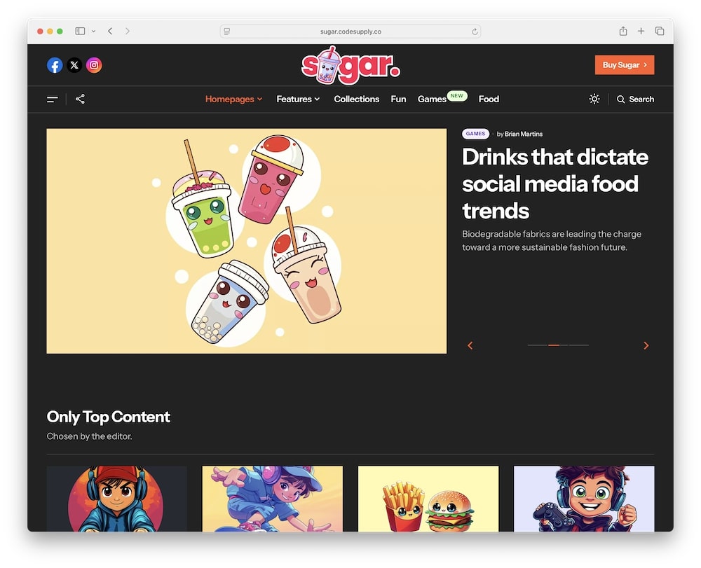 sugar wordpress theme dark mode