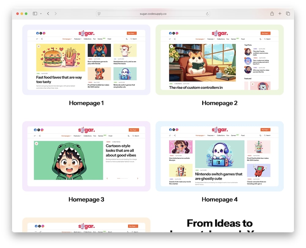 sugar wordpress theme demos