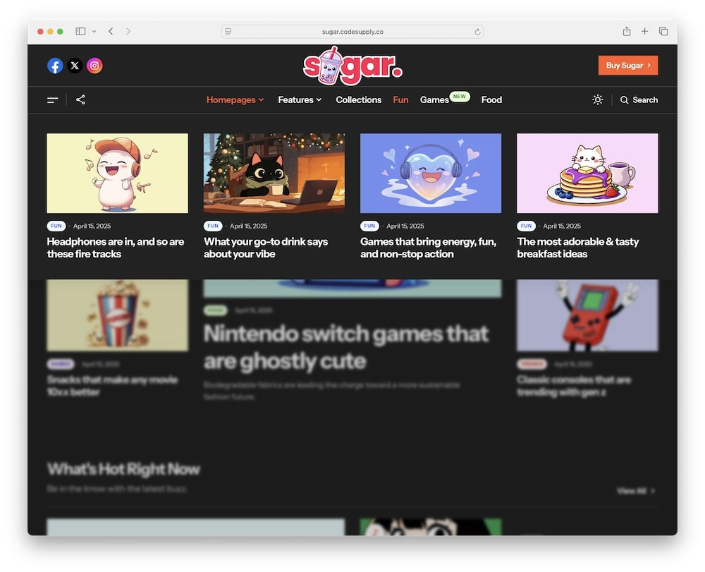 sugar wordpress theme mega menu