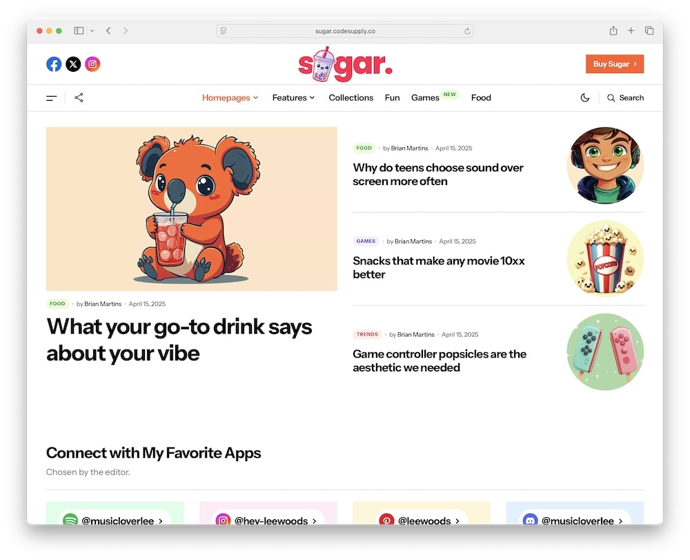 sugar wordpress theme test