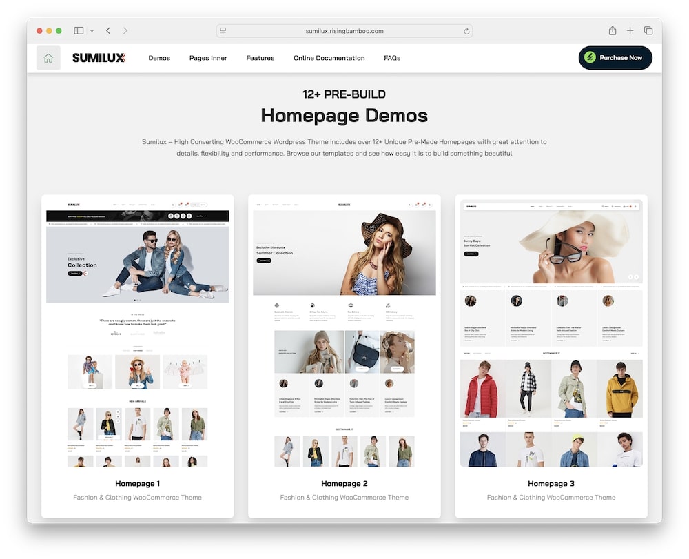 sumilux wordpress theme predefined demos