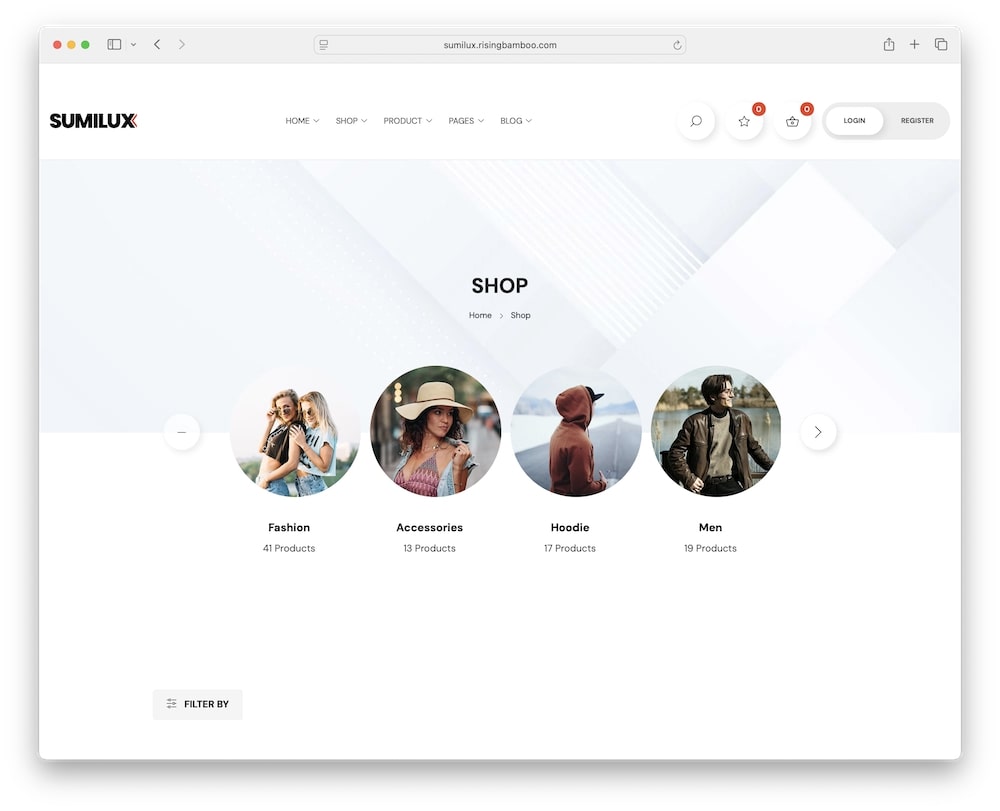 sumilux wordpress theme product and shop category pages