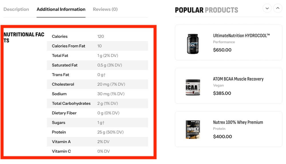 supplement ingredient information