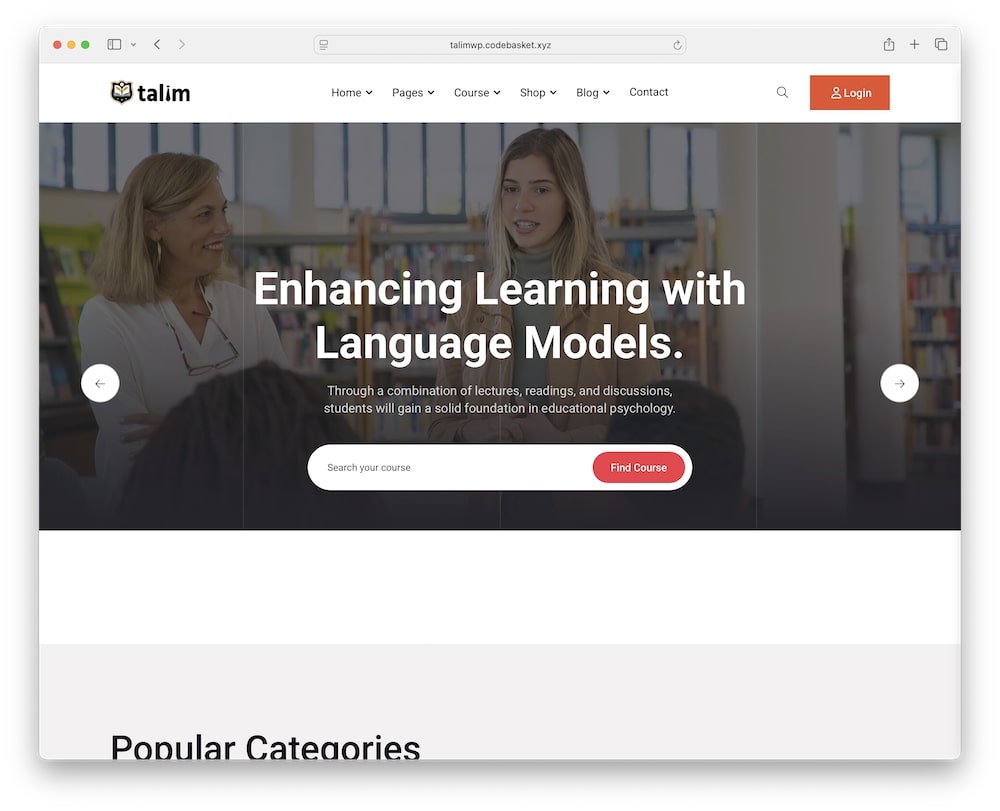 talim wordpress theme test