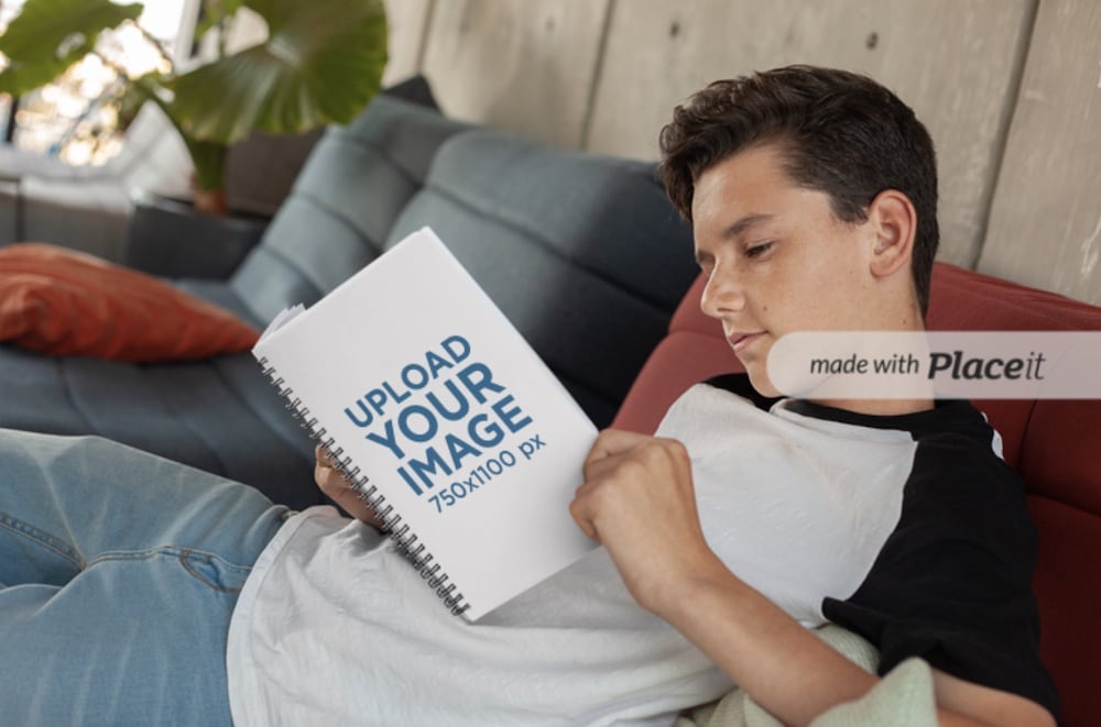 teenager boy reading his notepad mockup