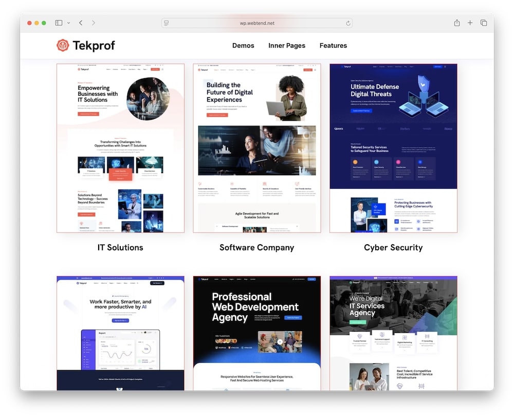 tekprof wordpress theme predefined demos