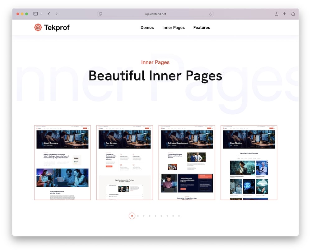 tekprof wordpress theme ready to use inner page templates