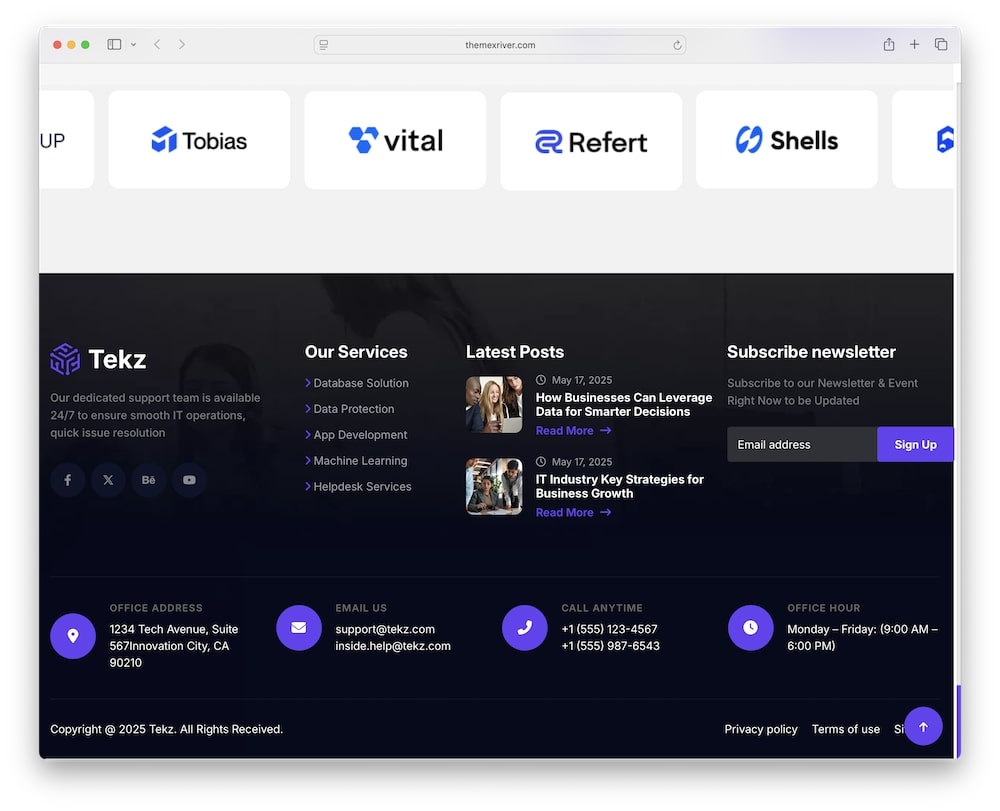 tekz wordpress theme header and footer builder