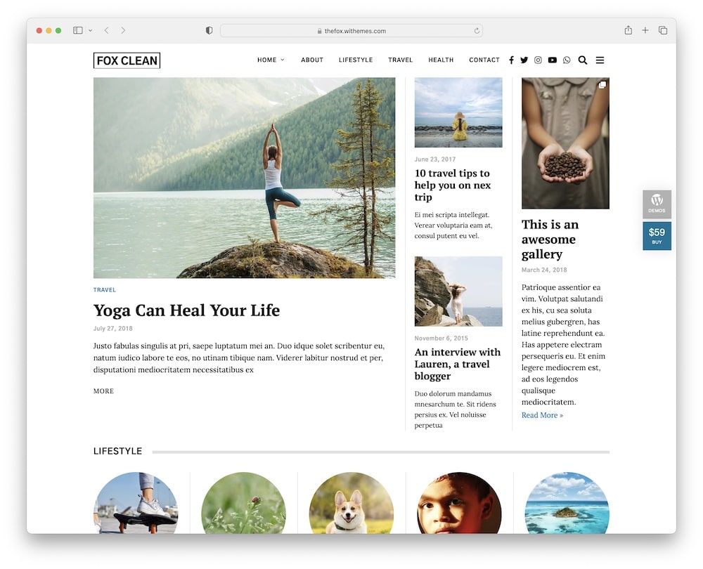 the fox minimal fitness blog wp theme