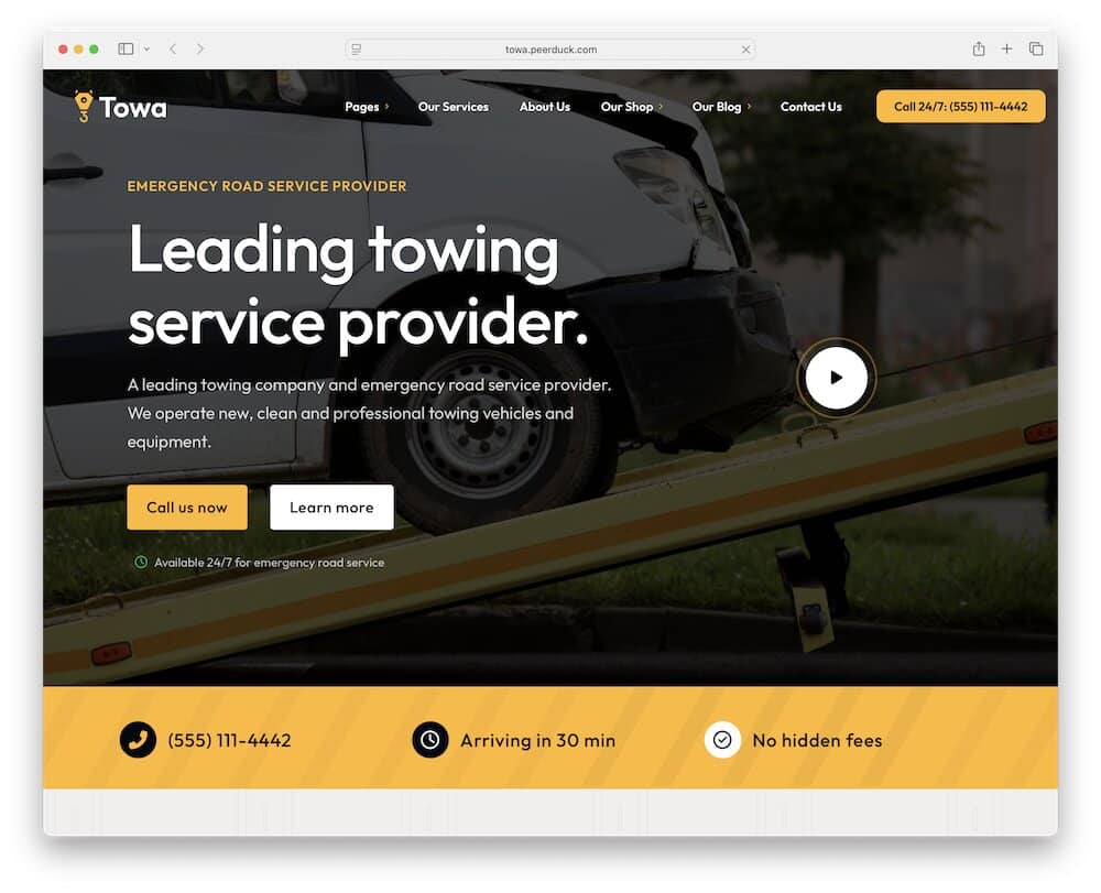 towa auto towing roadside assistance service wordpress theme