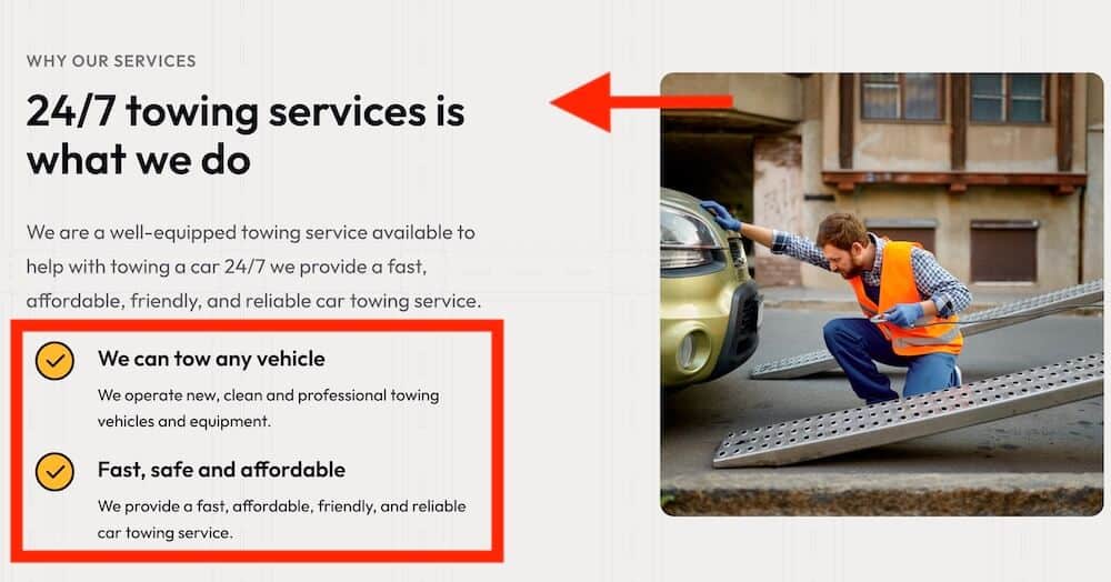 towing wordpress theme service pages