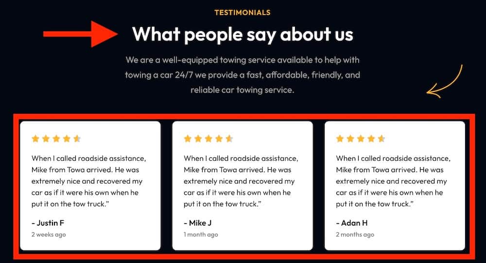 towing wordpress theme should have trust elements