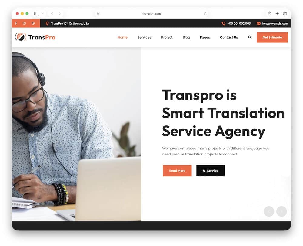 transpro translation agency wordpress theme