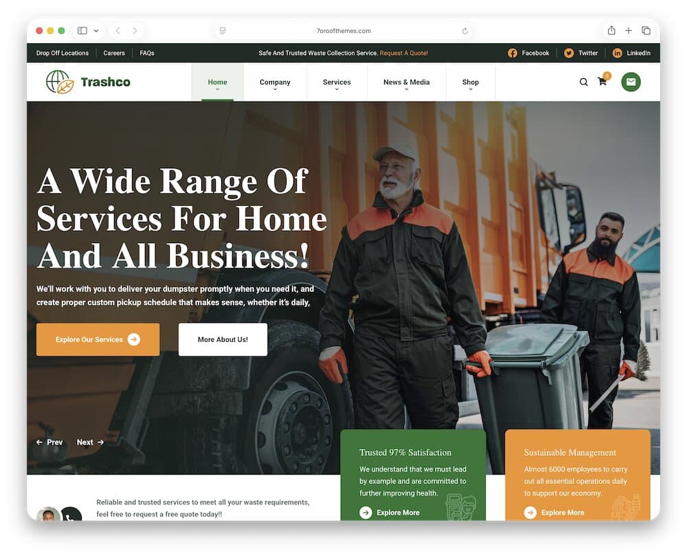 trashco waste removal wordpress theme