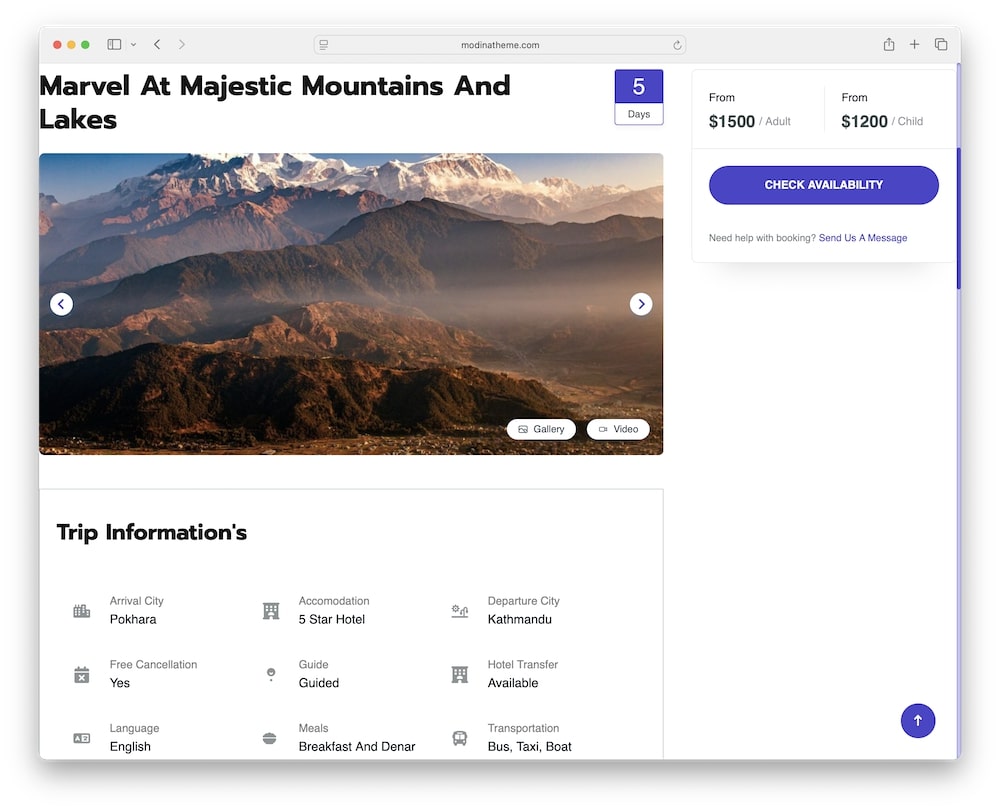 travil wordpress theme custom destination pages