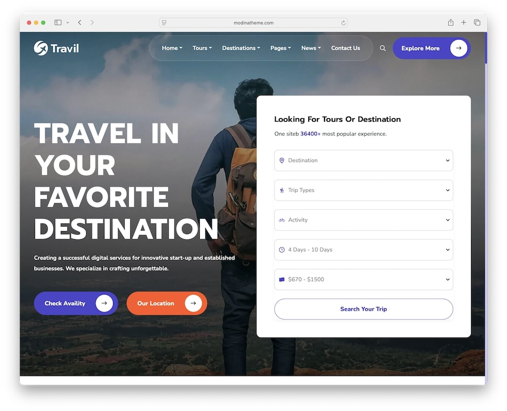 travil wordpress theme predefined demos