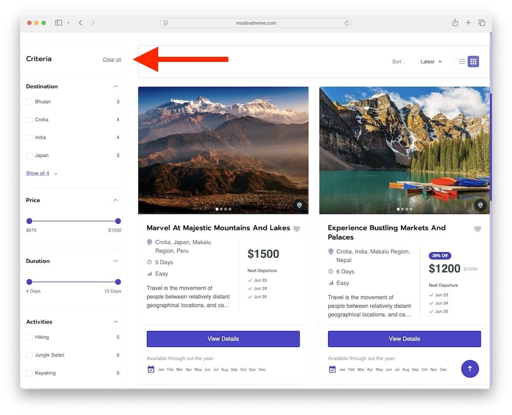 travil wordpress theme search and filtering