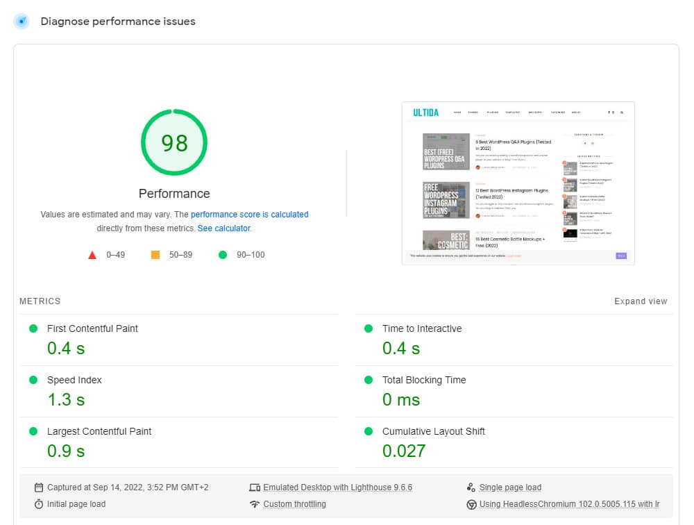 ultida pageinsight results