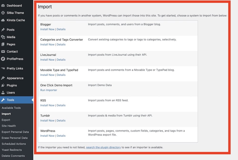 understanding the wordpress import tool