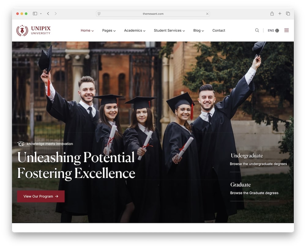 unipix wordpress theme for university education websites