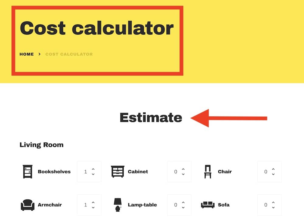 unit pricing or plan section