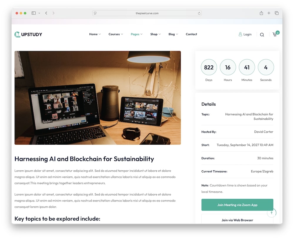 upstudy wordpress theme zoom meeting integration