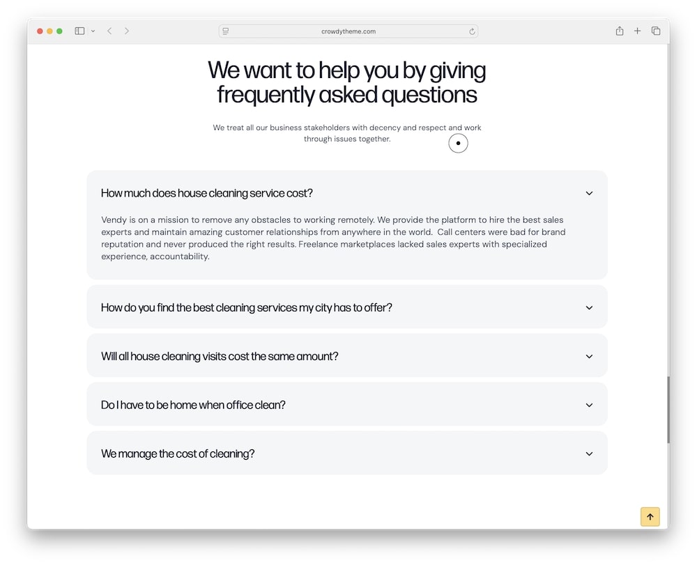 vendy wordpress theme section templates
