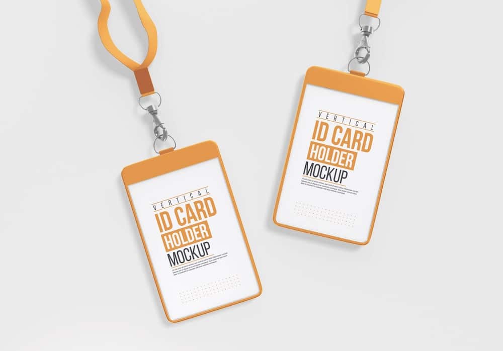 vertical id card and holder mockup