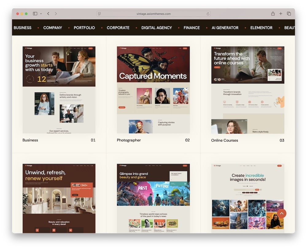 vintage wordpress theme predefined demos