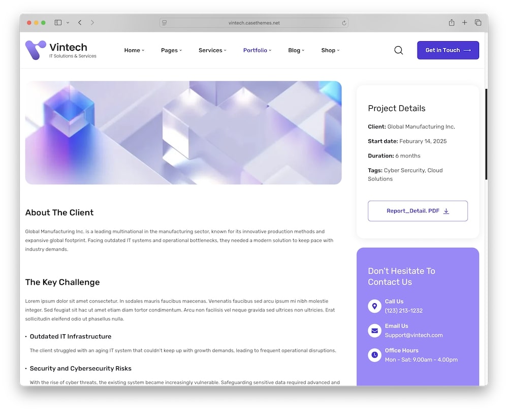 vintech wordpress theme case study pages