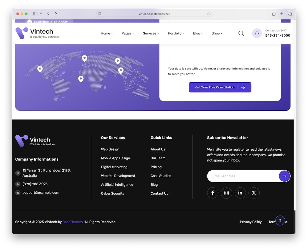 vintech wordpress theme elementor page header footer builder