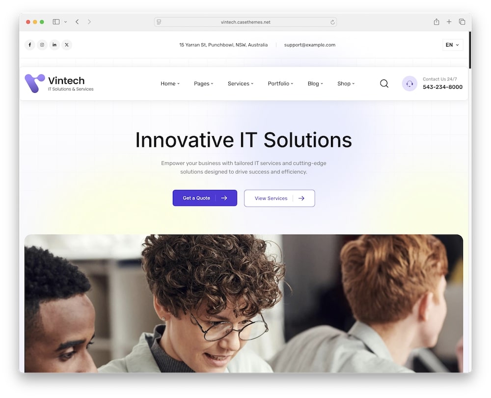 vintech wordpress theme for technology and it solutions
