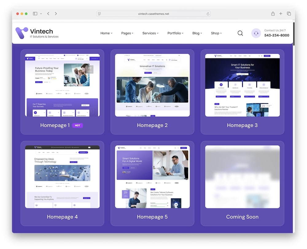 vintech wordpress theme pre built homepages