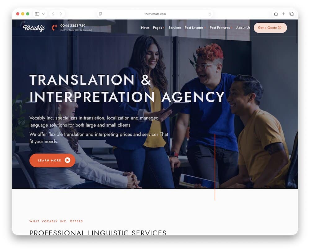 vocably translation agency wordpress theme
