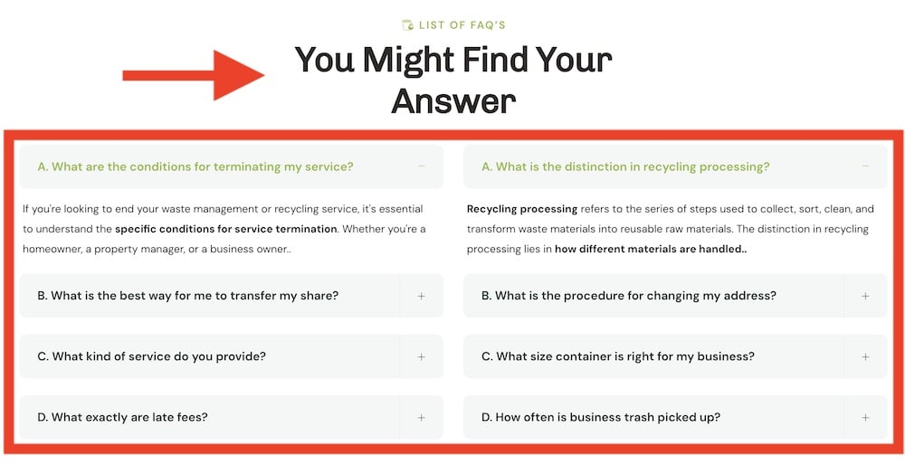 waste removal faqs section