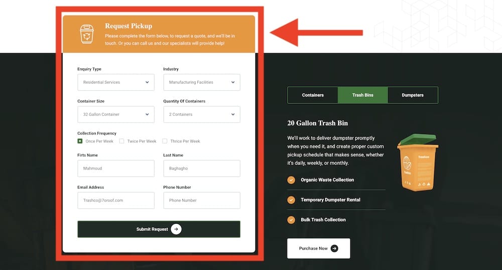 waste removal quote request form