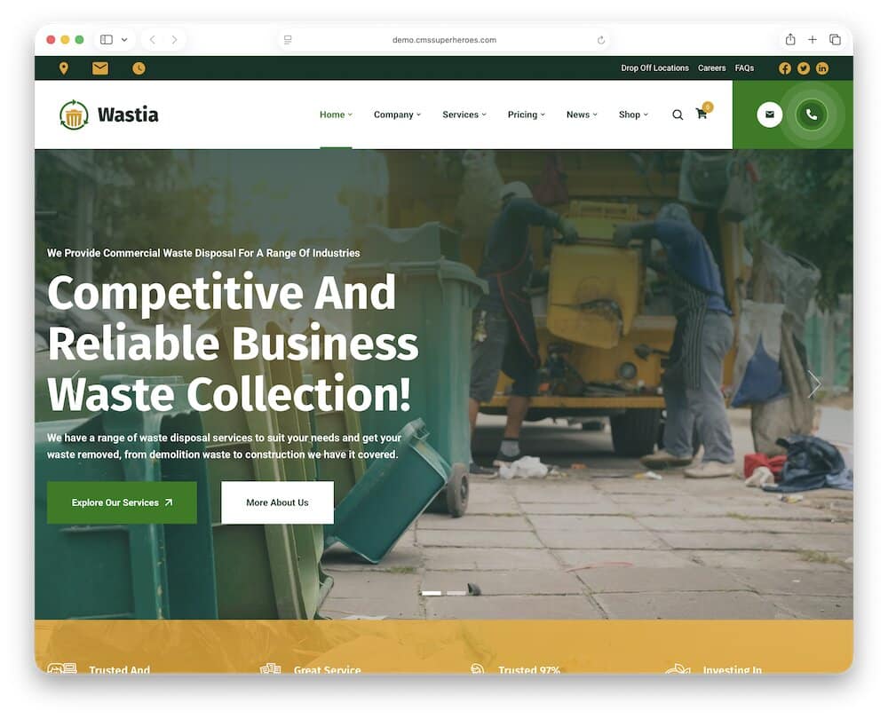wastia waste removal wordpress theme