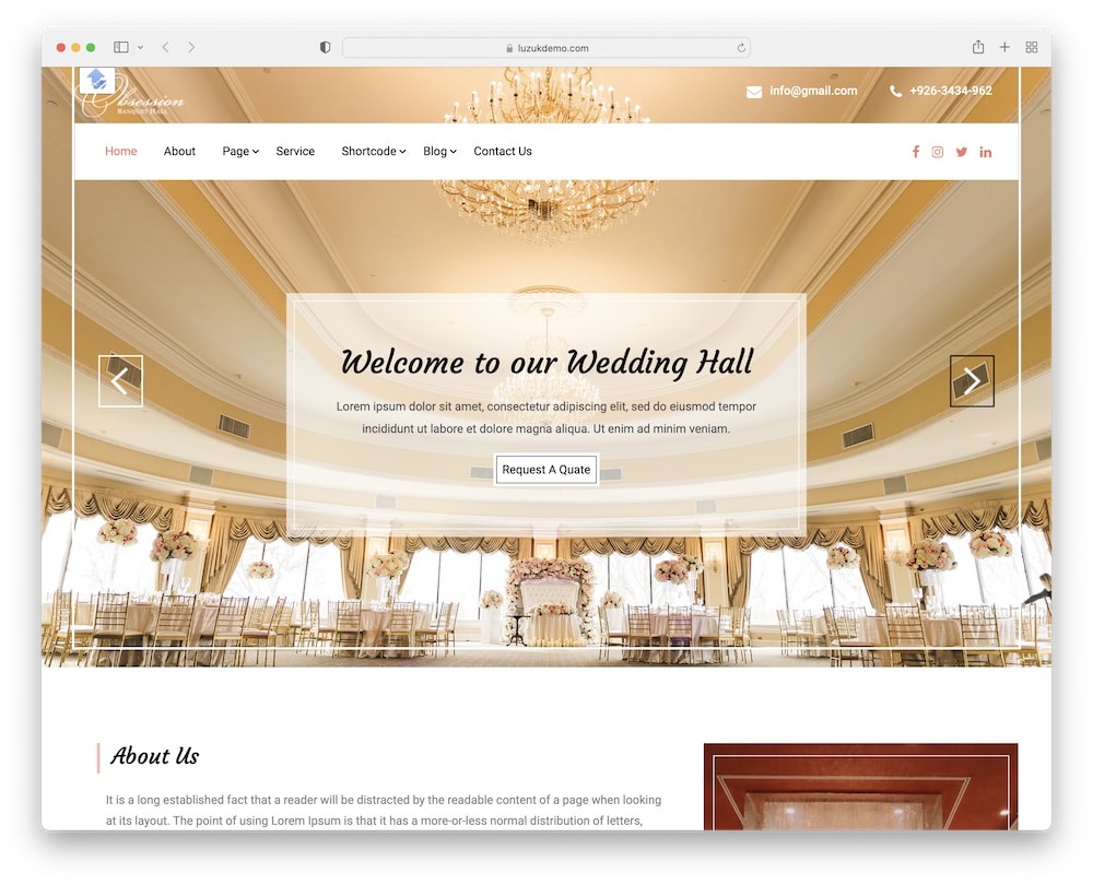 wedding hall free wordpress event theme